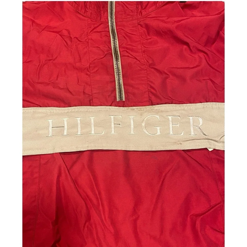 VTG 90s Tommy Hilfiger Jacket Pullover‎ Windbreaker Mens XL Red Spell Out Hood